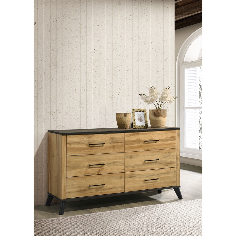 Pemberly Row 6-drawer Wood Grain Dresser Cabinet in Natural Pine