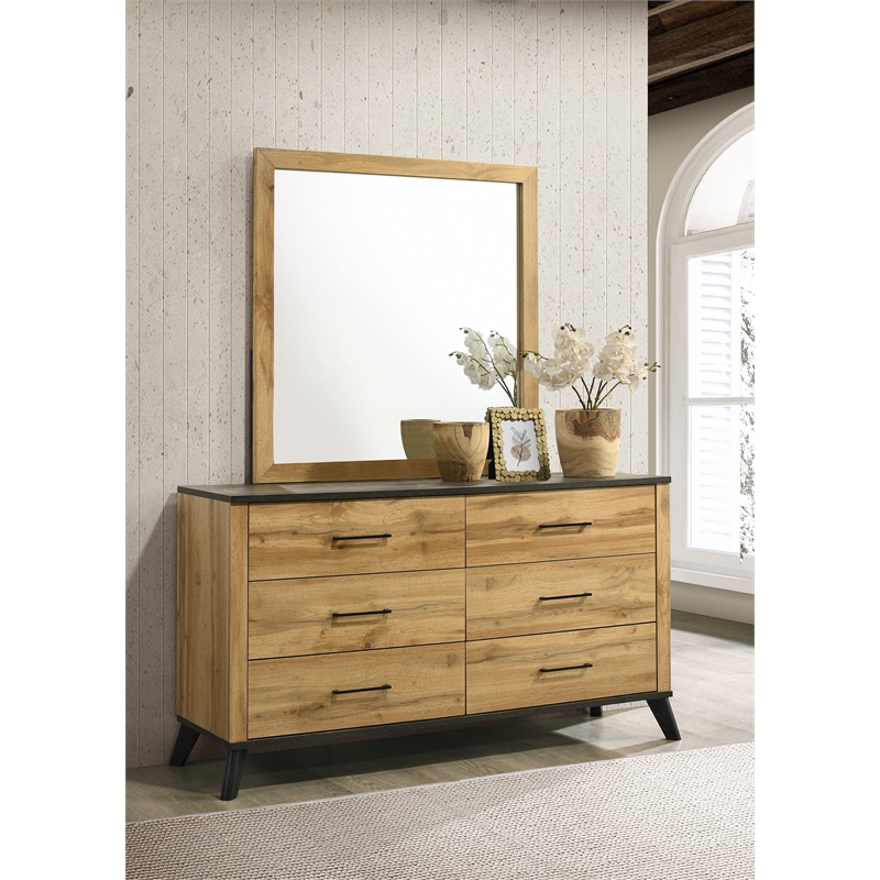 Pemberly Row 6-drawer Wood Grain Dresser and Mirror in Natural Pine