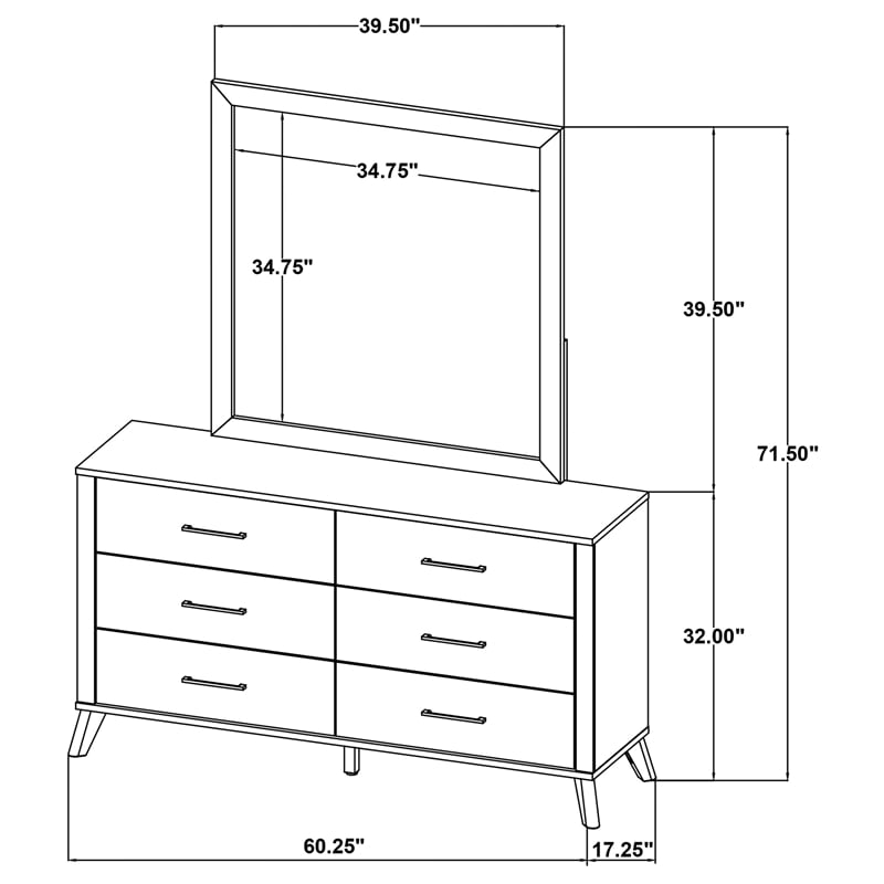 Pemberly Row 6-drawer Wood Grain Dresser and Mirror in Natural Pine