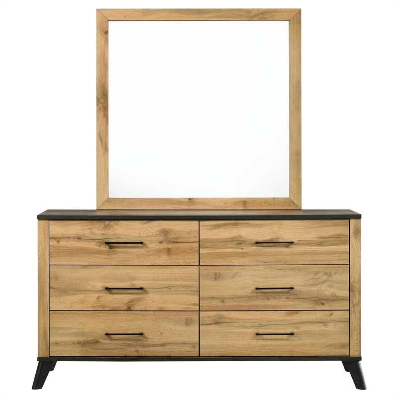 Pemberly Row 6-drawer Wood Grain Dresser and Mirror in Natural Pine