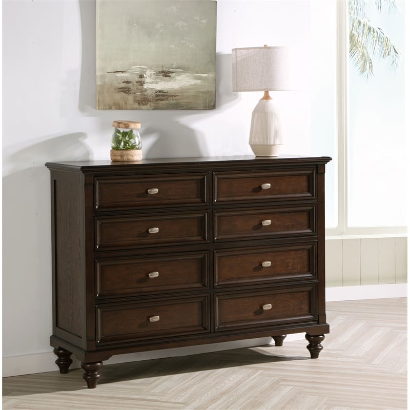 Pemberly Row 8-drawer Dresser Cabinet with Gunmetal Hardware in Dark Oak