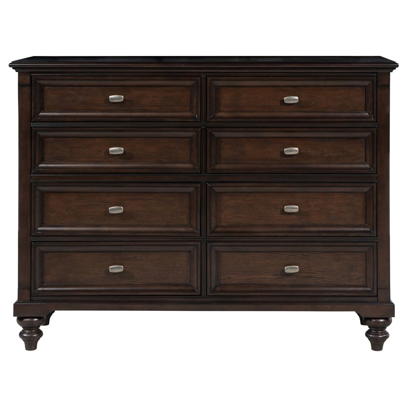 Pemberly Row 8-drawer Dresser Cabinet with Gunmetal Hardware in Dark Oak