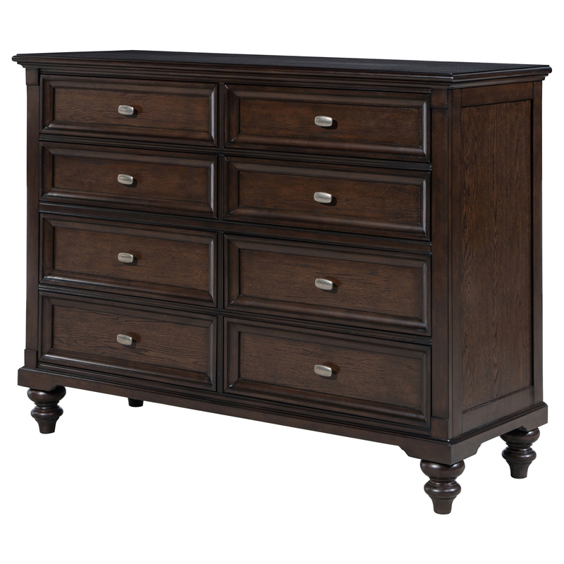 Pemberly Row 8-drawer Dresser Cabinet with Gunmetal Hardware in Dark Oak