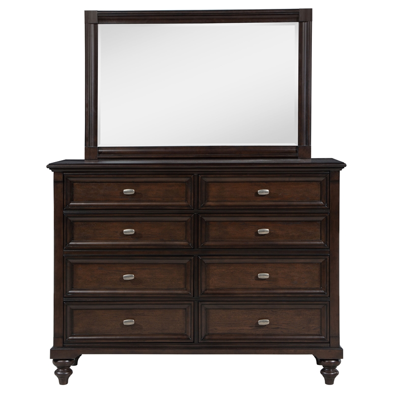 Pemberly Row 8-drawer Oak Veneer Dresser and Mirror Set in Dark Oak