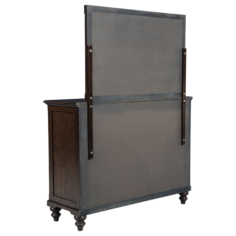 Pemberly Row 8-drawer Oak Veneer Dresser and Mirror Set in Dark Oak
