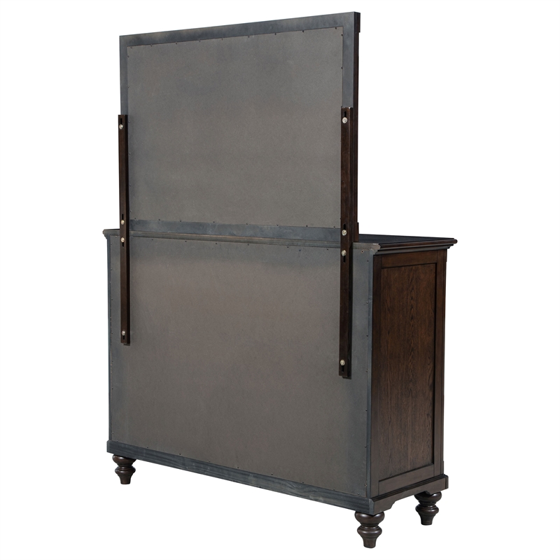 Pemberly Row 8-drawer Oak Veneer Dresser and Mirror Set in Dark Oak