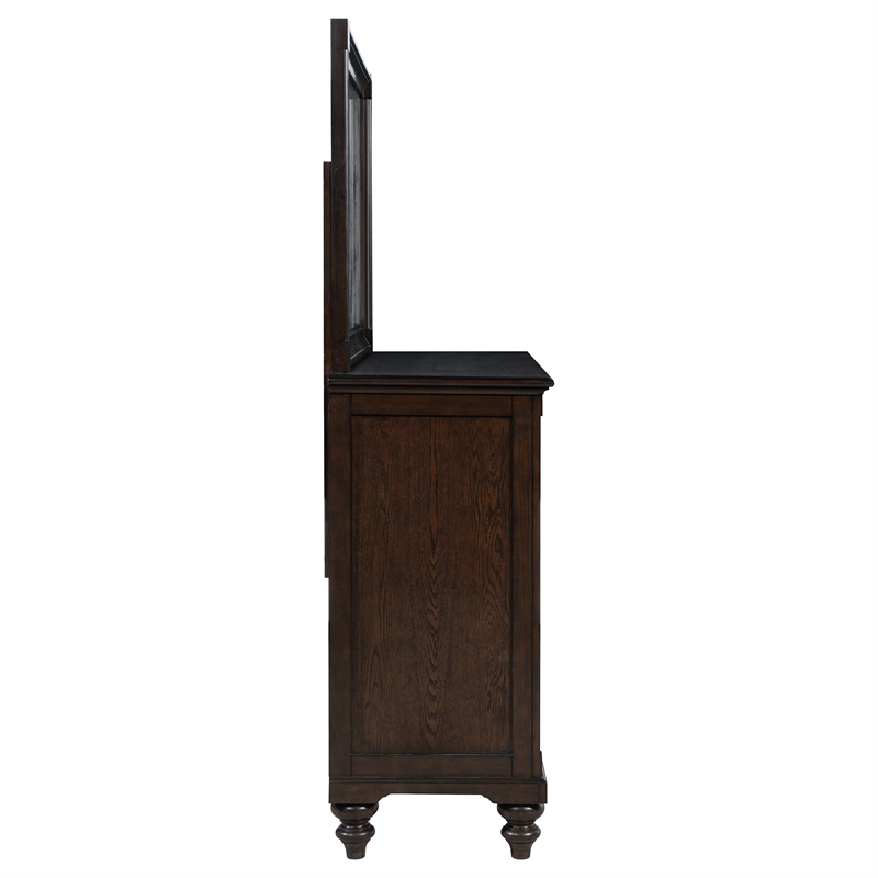 Pemberly Row 8-drawer Oak Veneer Dresser and Mirror Set in Dark Oak