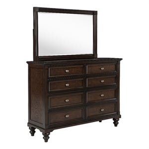 Pemberly Row 8-drawer Oak Veneer Dresser and Mirror Set in Dark Oak