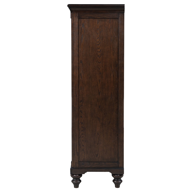 Pemberly Row 6-drawer 4-Tier Tempered Glass Door Chest in Dark Oak