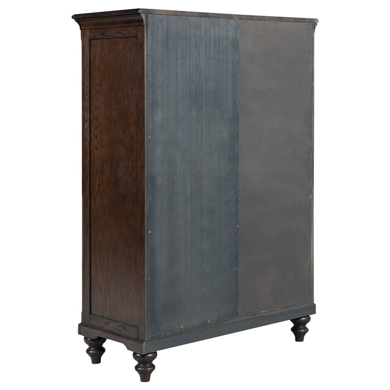 Pemberly Row 6-drawer 4-Tier Tempered Glass Door Chest in Dark Oak