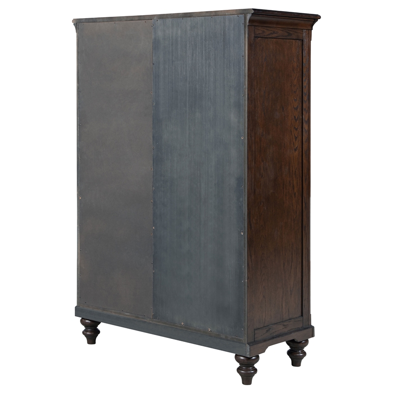 Pemberly Row 6-drawer 4-Tier Tempered Glass Door Chest in Dark Oak