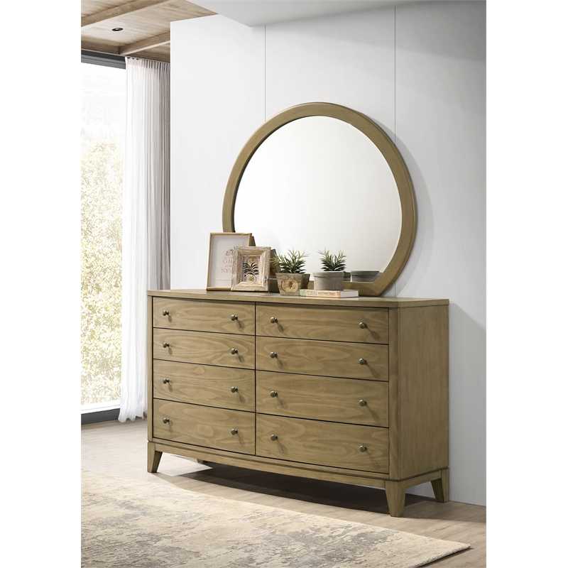 Pemberly Row 8-drawer Dresser and Round Mirror Set in Natural Pine