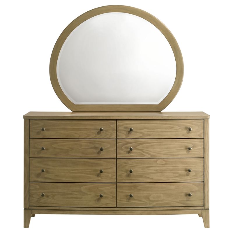 Pemberly Row 8-drawer Dresser and Round Mirror Set in Natural Pine