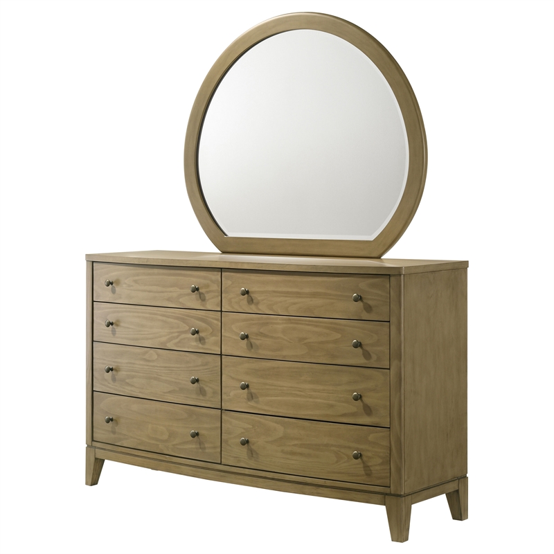 Pemberly Row 8-drawer Dresser and Round Mirror Set in Natural Pine