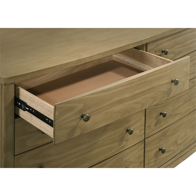 Pemberly Row 8-drawer Dresser and Round Mirror Set in Natural Pine