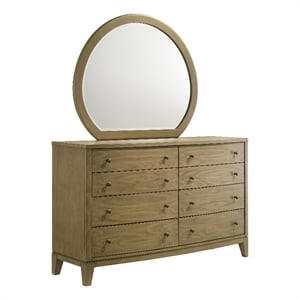Pemberly Row 8-drawer Dresser and Round Mirror Set in Natural Pine