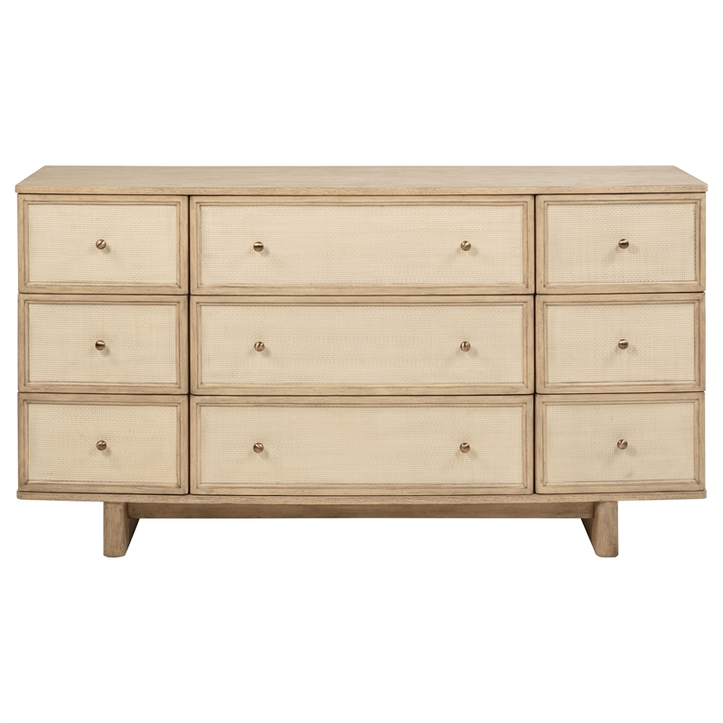 Pemberly Row 9-drawer Oak Veneer Dresser Cabinet in Beige Oak
