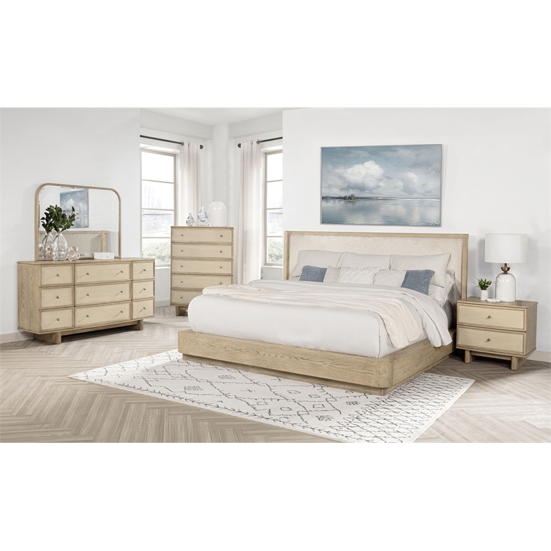Pemberly Row 9-drawer Oak Veneer Dresser and Mirror Set in Beige Oak