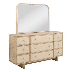 Pemberly Row 9-drawer Oak Veneer Dresser and Mirror Set in Beige Oak
