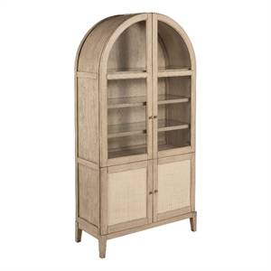 Pemberly Row 4-Door Cane Dining Vitrine Display Cabinet in Beige Oak