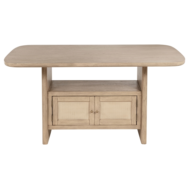 Pemberly Row 8-piece Counter Height Dining Set with Cabinet in Beige Oak
