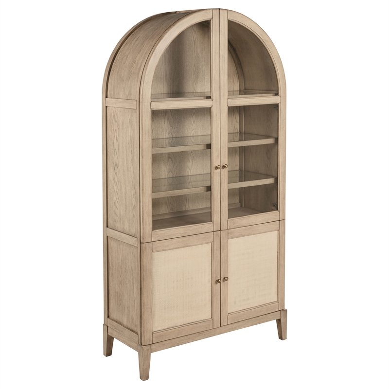 Pemberly Row 8-piece Counter Height Dining Set with Cabinet in Beige Oak