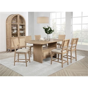 Pemberly Row 8-piece Counter Height Dining Set with Cabinet in Beige Oak