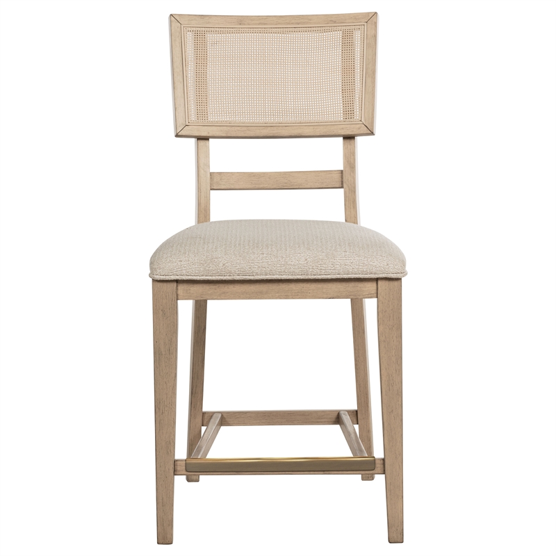 Pemberly Row Rattan Cane Counter Side Chair Set of 2 in Beige Oak