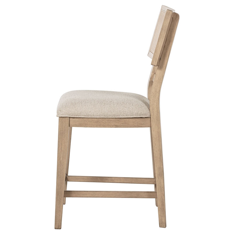 Pemberly Row Rattan Cane Counter Side Chair Set of 2 in Beige Oak