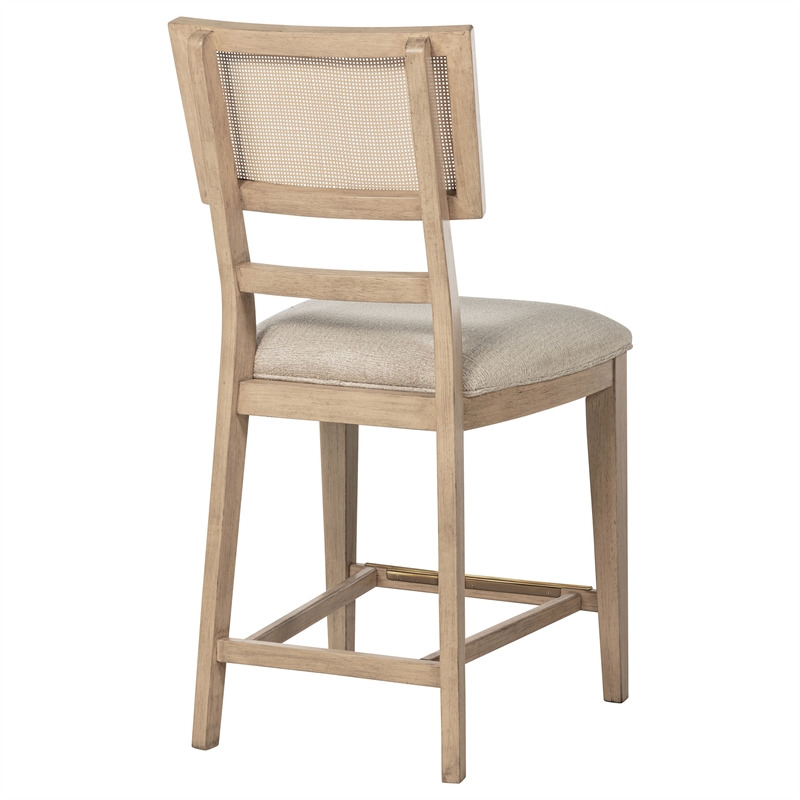 Pemberly Row Rattan Cane Counter Side Chair Set of 2 in Beige Oak