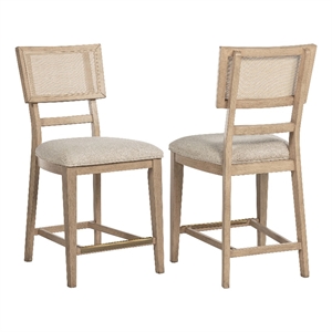 Pemberly Row Rattan Cane Counter Side Chair Set of 2 in Beige Oak