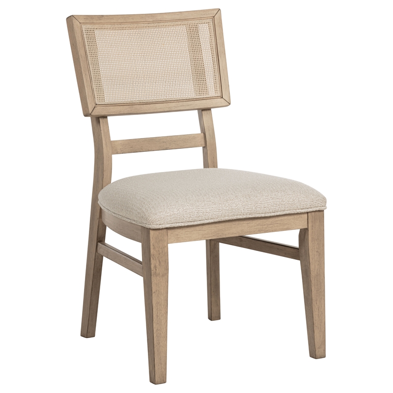 Pemberly Row Rattan Cane Wood Dining Side Chair Set of 2 in Beige Oak