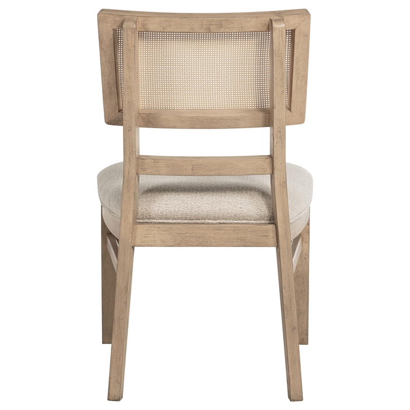Pemberly Row Rattan Cane Wood Dining Side Chair Set of 2 in Beige Oak