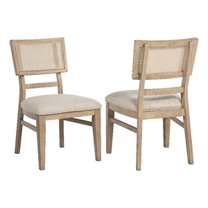 Pemberly Row Rattan Cane Wood Dining Side Chair Set of 2 in Beige Oak