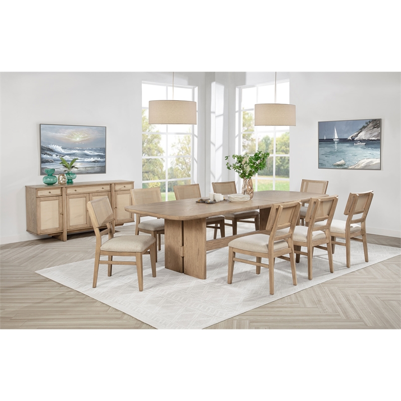 Pemberly Row 4-Door Cane Sideboard Buffet Cabinet in Beige Oak