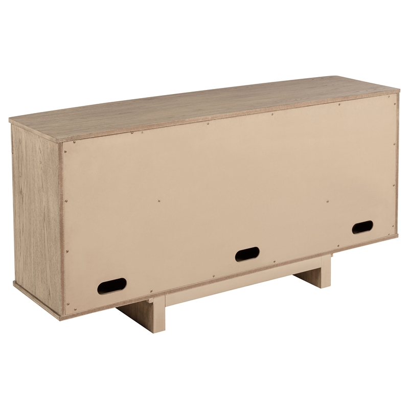 Pemberly Row 4-Door Cane Sideboard Buffet Cabinet in Beige Oak