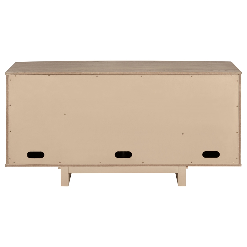 Pemberly Row 4-Door Cane Sideboard Buffet Cabinet in Beige Oak