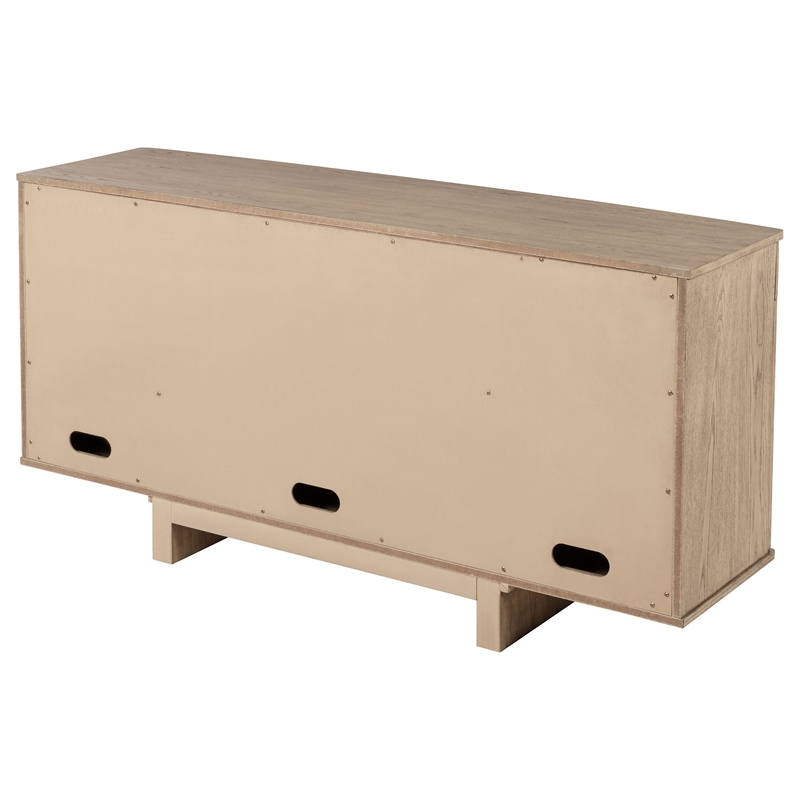 Pemberly Row 4-Door Cane Sideboard Buffet Cabinet in Beige Oak