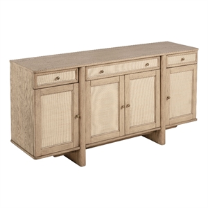 Pemberly Row 4-Door Cane Sideboard Buffet Cabinet in Beige Oak
