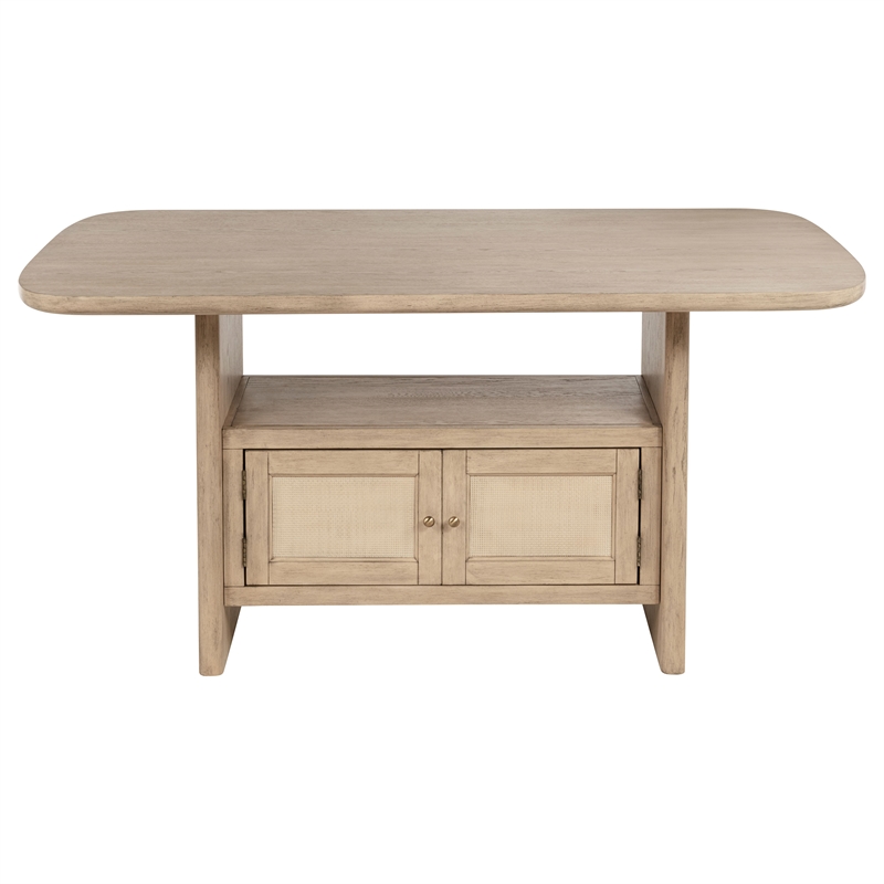Pemberly Row Cane Counter Height Storage Dining Table in Beige Oak