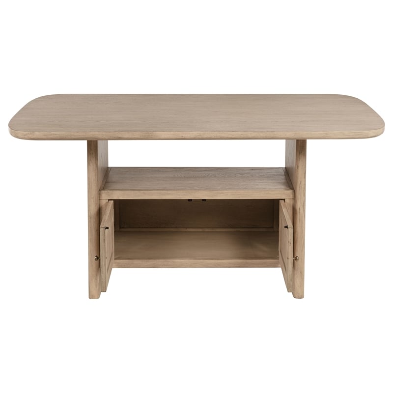 Pemberly Row Cane Counter Height Storage Dining Table in Beige Oak