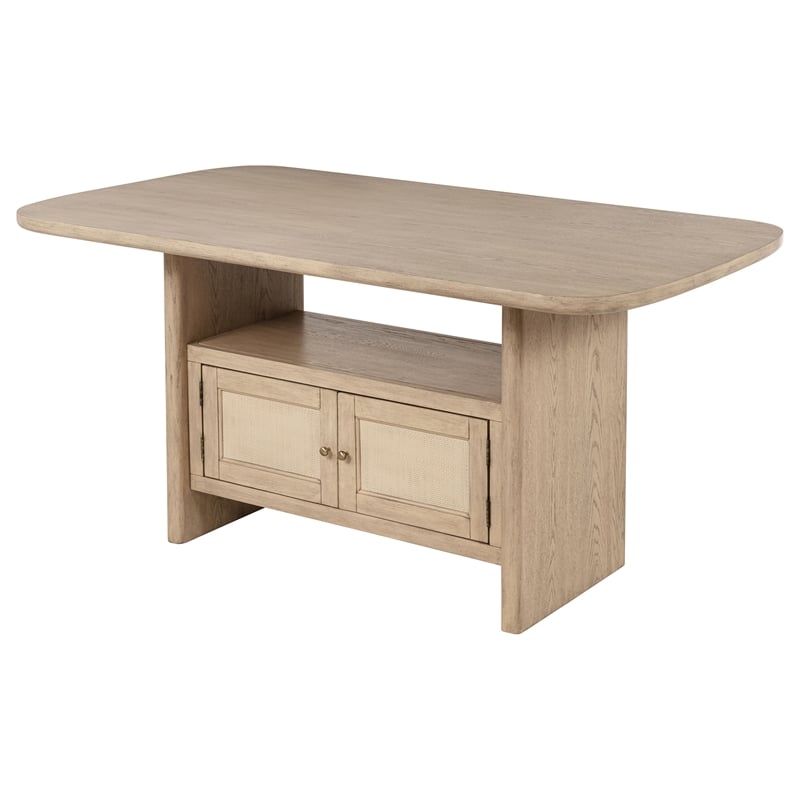 Pemberly Row Cane Counter Height Storage Dining Table in Beige Oak