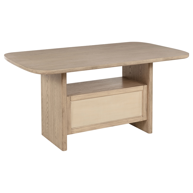 Pemberly Row Cane Counter Height Storage Dining Table in Beige Oak