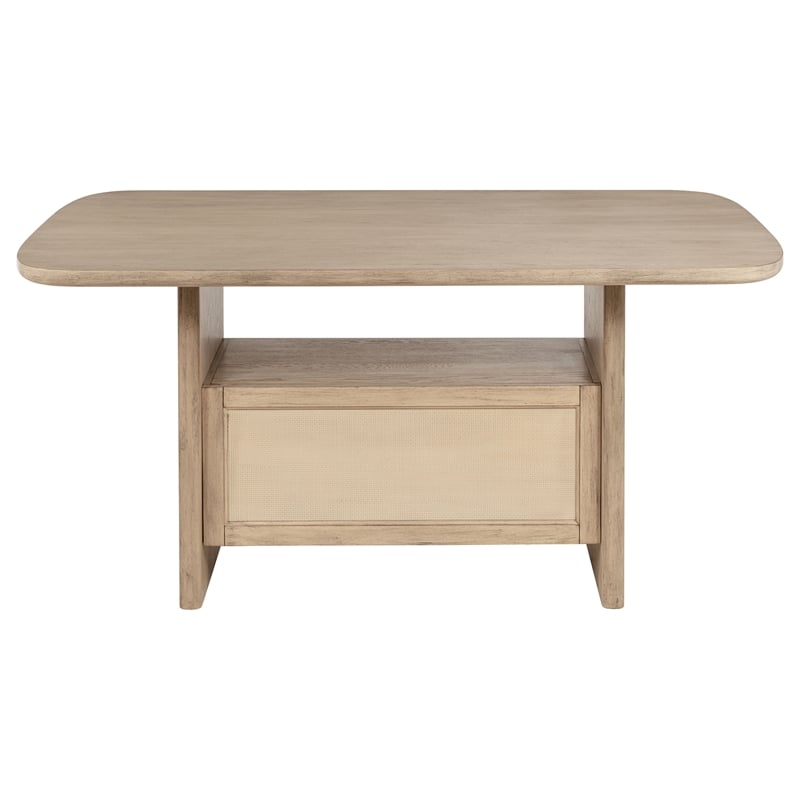 Pemberly Row Cane Counter Height Storage Dining Table in Beige Oak
