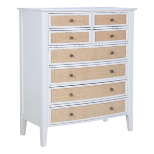 Pemberly Row 8-Drawer Wood and Rattan Chest of Drawers in White