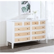 Pemberly Row 10-Drawer Wood and Rattan Dresser Cabinet in White