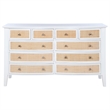 Pemberly Row 10-Drawer Wood and Rattan Dresser Cabinet in White