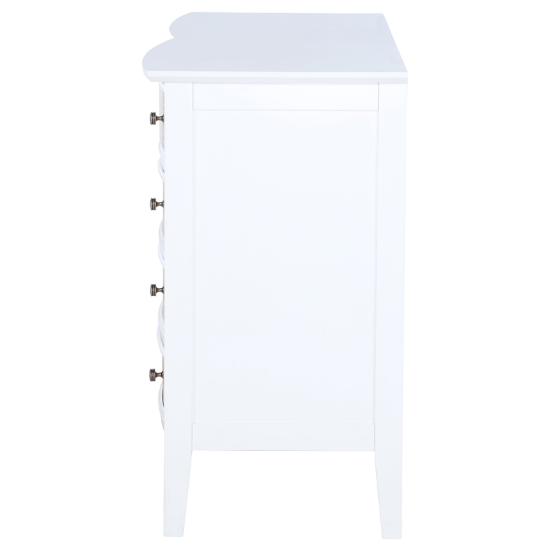 Pemberly Row 10-Drawer Wood and Rattan Dresser Cabinet in White