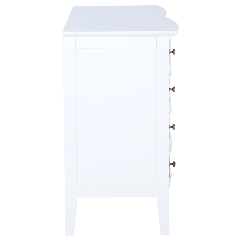 Pemberly Row 10-Drawer Wood and Rattan Dresser Cabinet in White