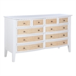 Pemberly Row 10-Drawer Wood and Rattan Dresser Cabinet in White